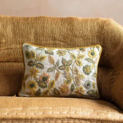 Graham & Green Viola Embroidered Linen Rectangular Cushion