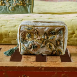 Graham & Green Viola Embroidered Linen Wash Bag