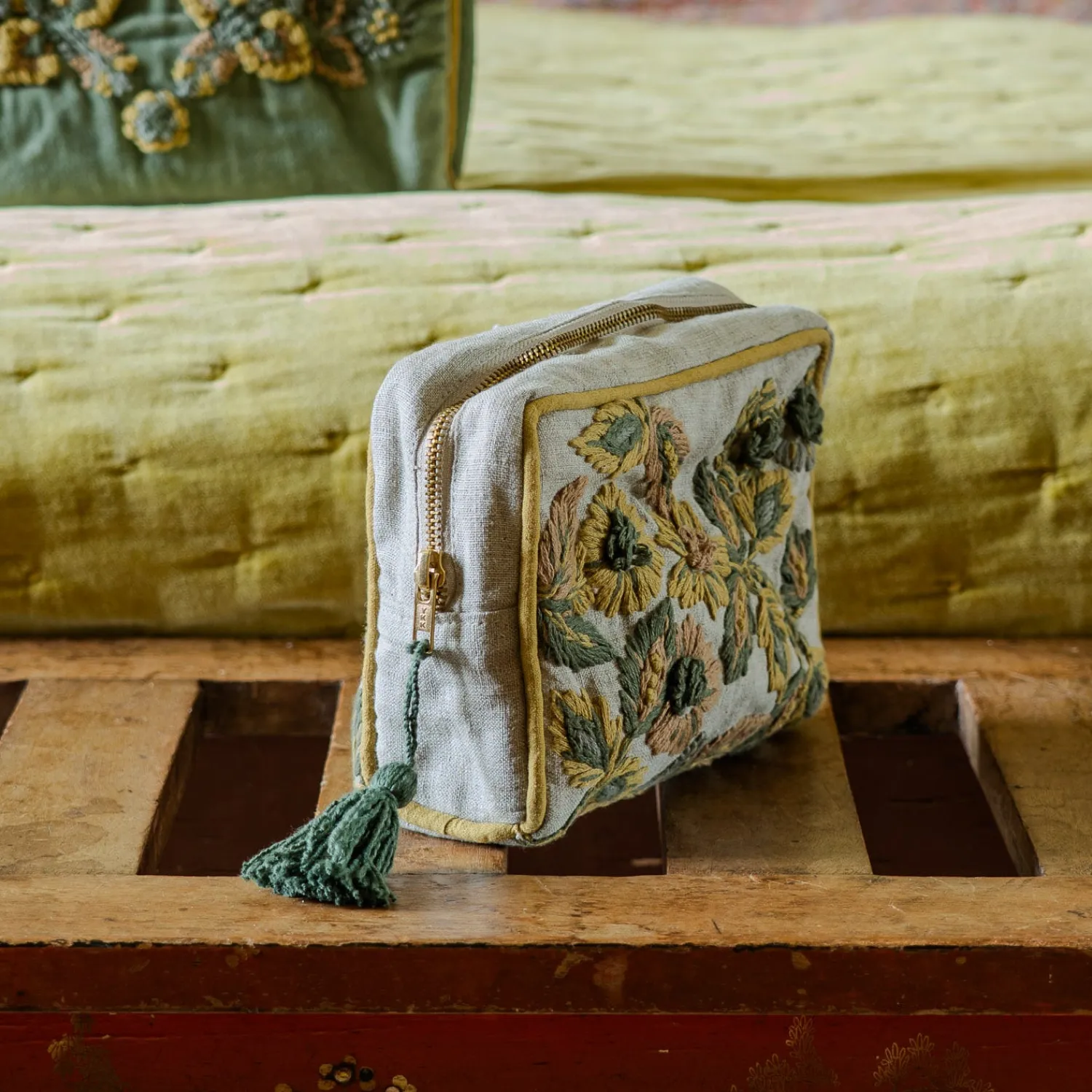 Graham & Green Viola Embroidered Linen Wash Bag