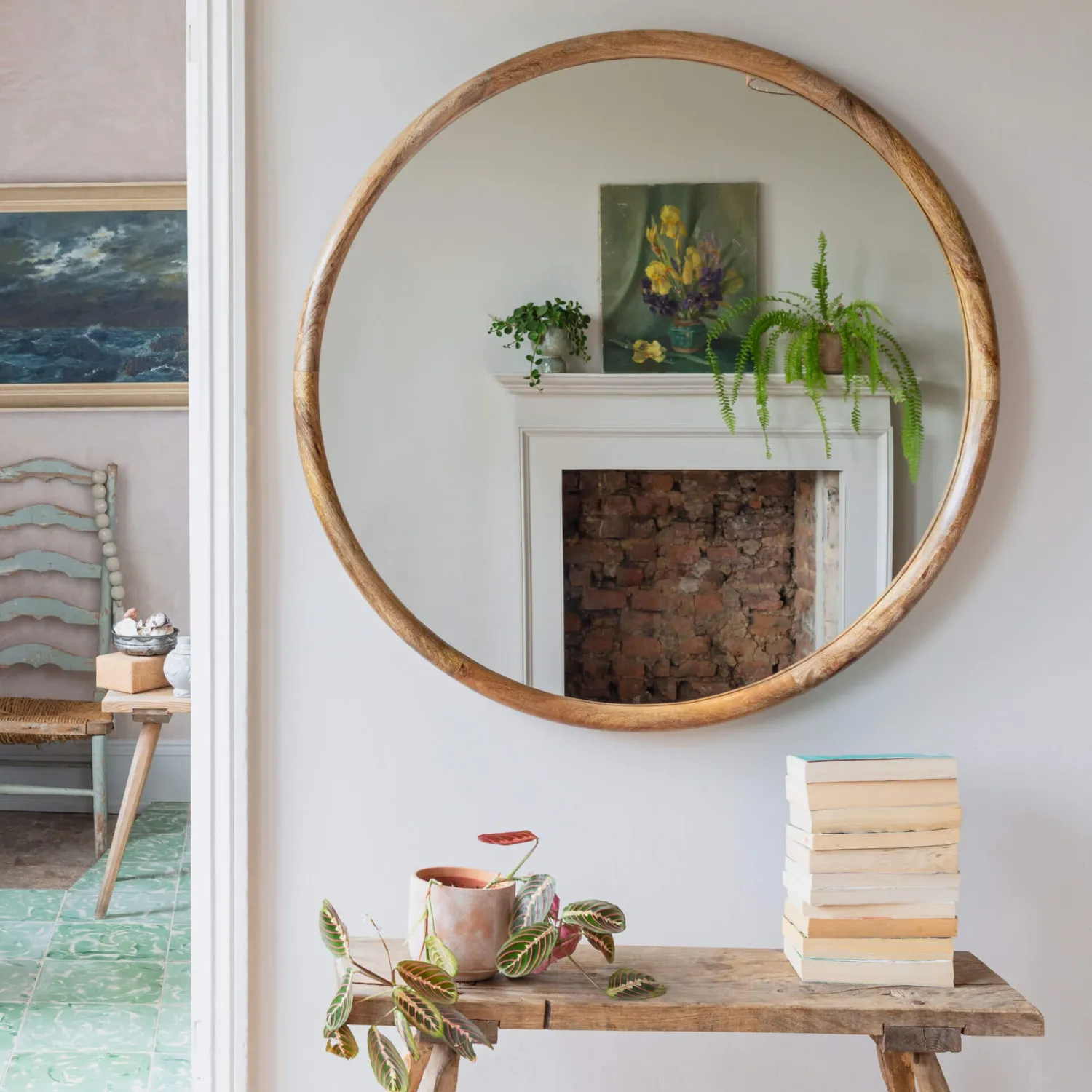 Graham & Green Walter Natural Wood Large Round Mirror