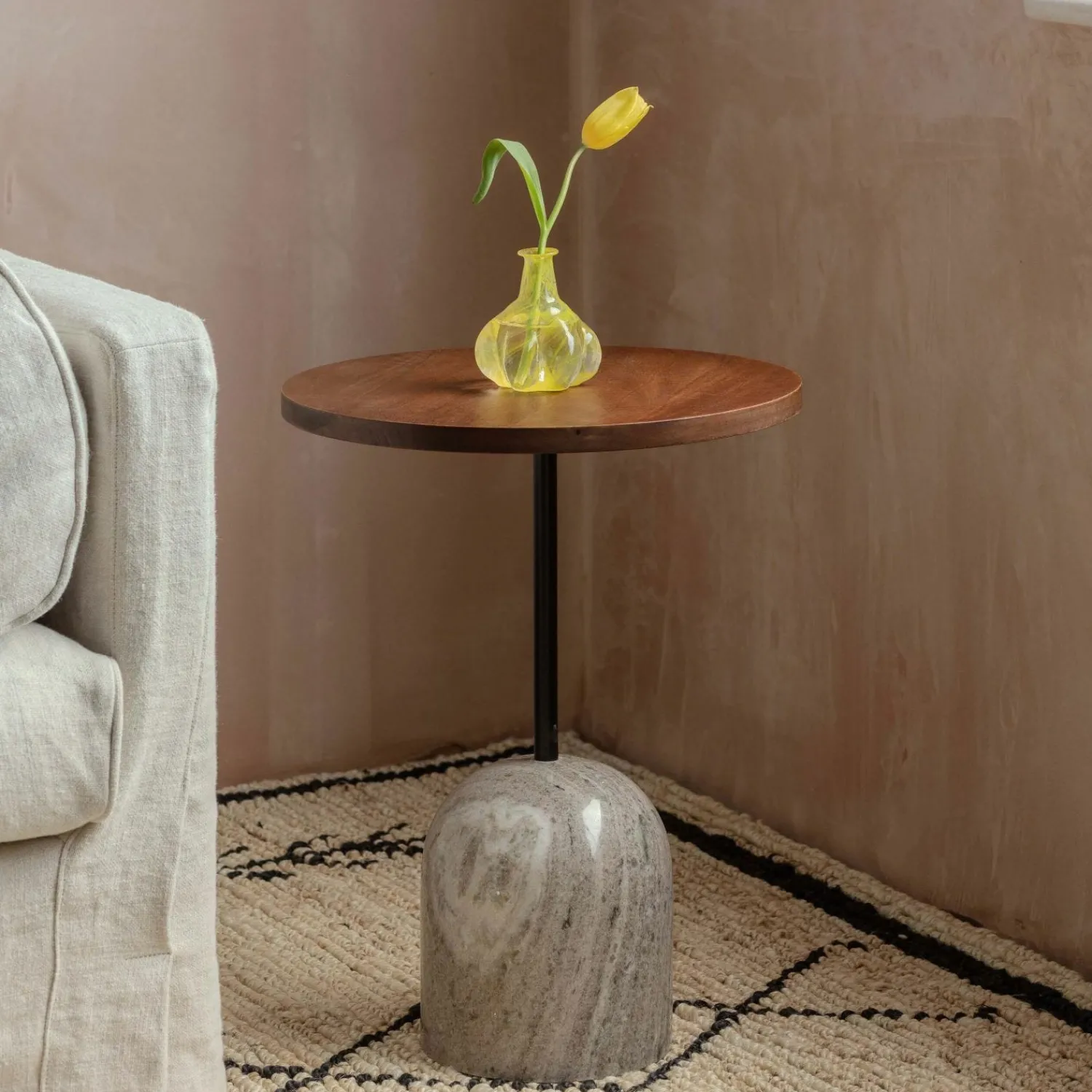 Graham & Green Waverly Wood and Marble Side Table