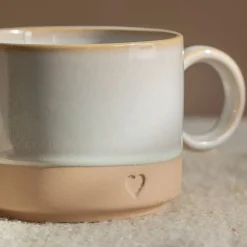 Graham & Green White and Brown Stoneware Mug with Heart Detail