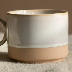 Graham & Green White and Brown Stoneware Mug with Heart Detail