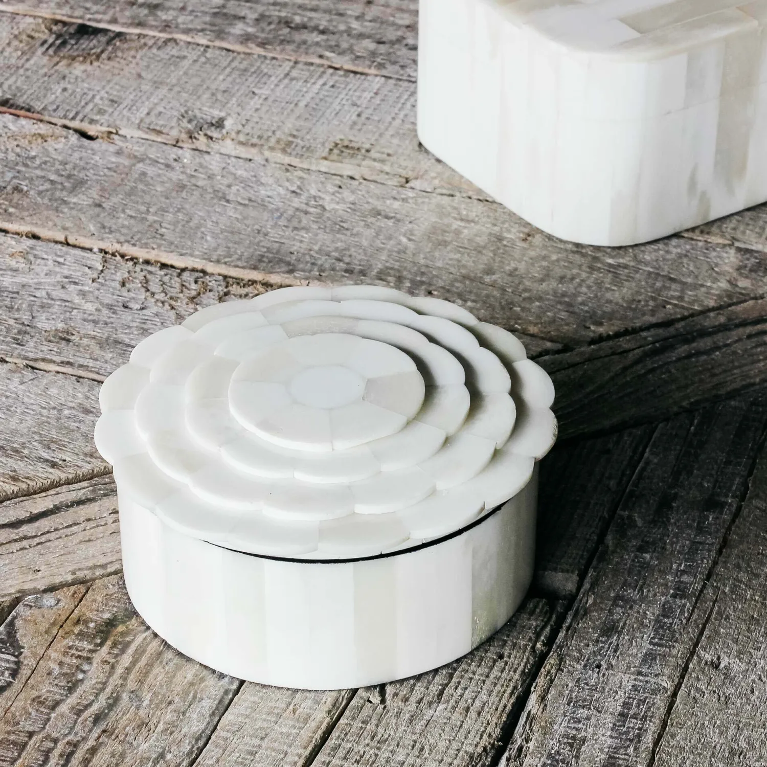 Graham & Green White Daisy Round Bone Box