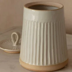 Graham & Green White Ribbed Jar with Lid