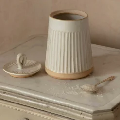 Graham & Green White Ribbed Jar with Lid