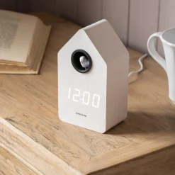Graham & Green White Wooden LED Cuckoo Alarm Clock