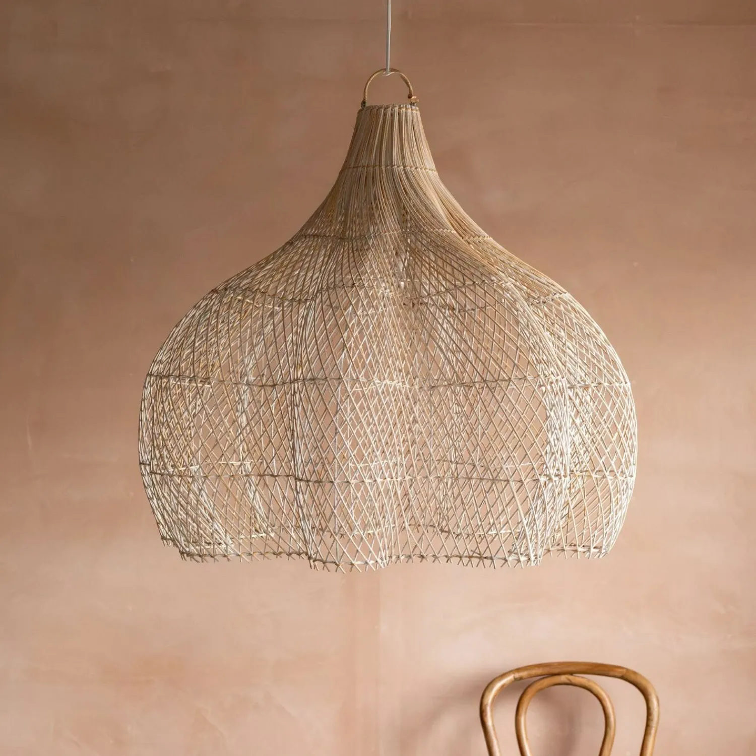 Graham & Green Whitewashed Rattan Ceiling Shade
