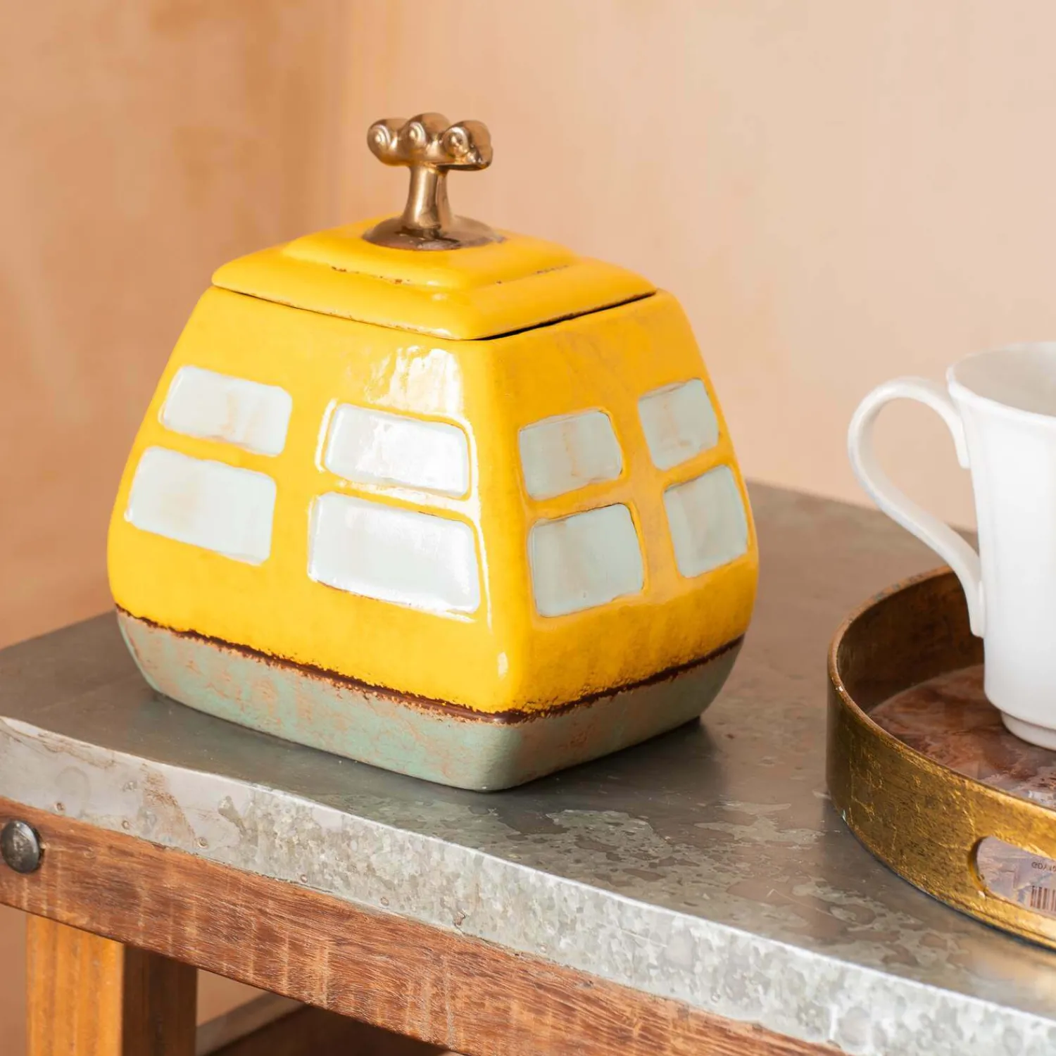 Graham & Green Yellow Cable Car Biscuit Jar