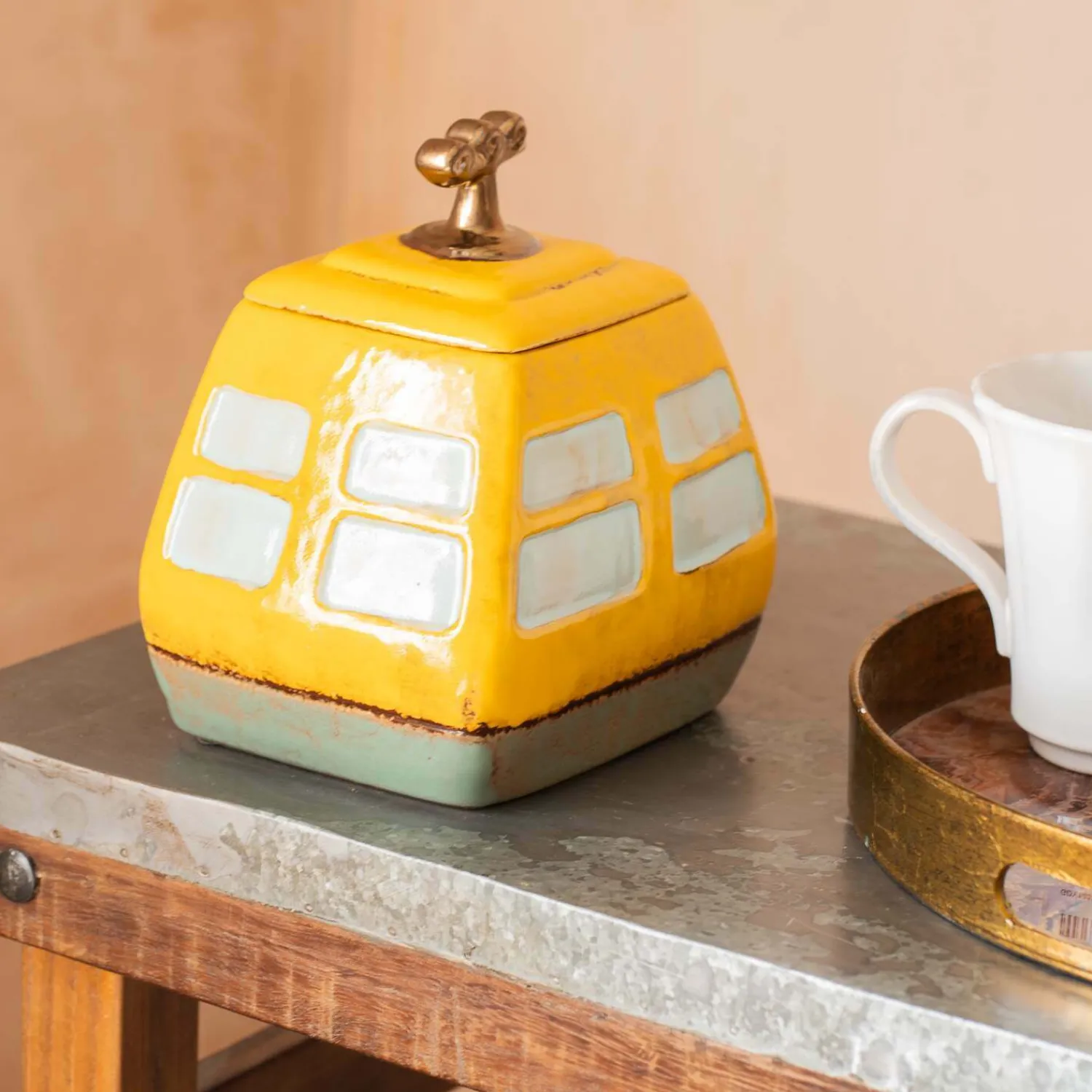 Graham & Green Yellow Cable Car Biscuit Jar