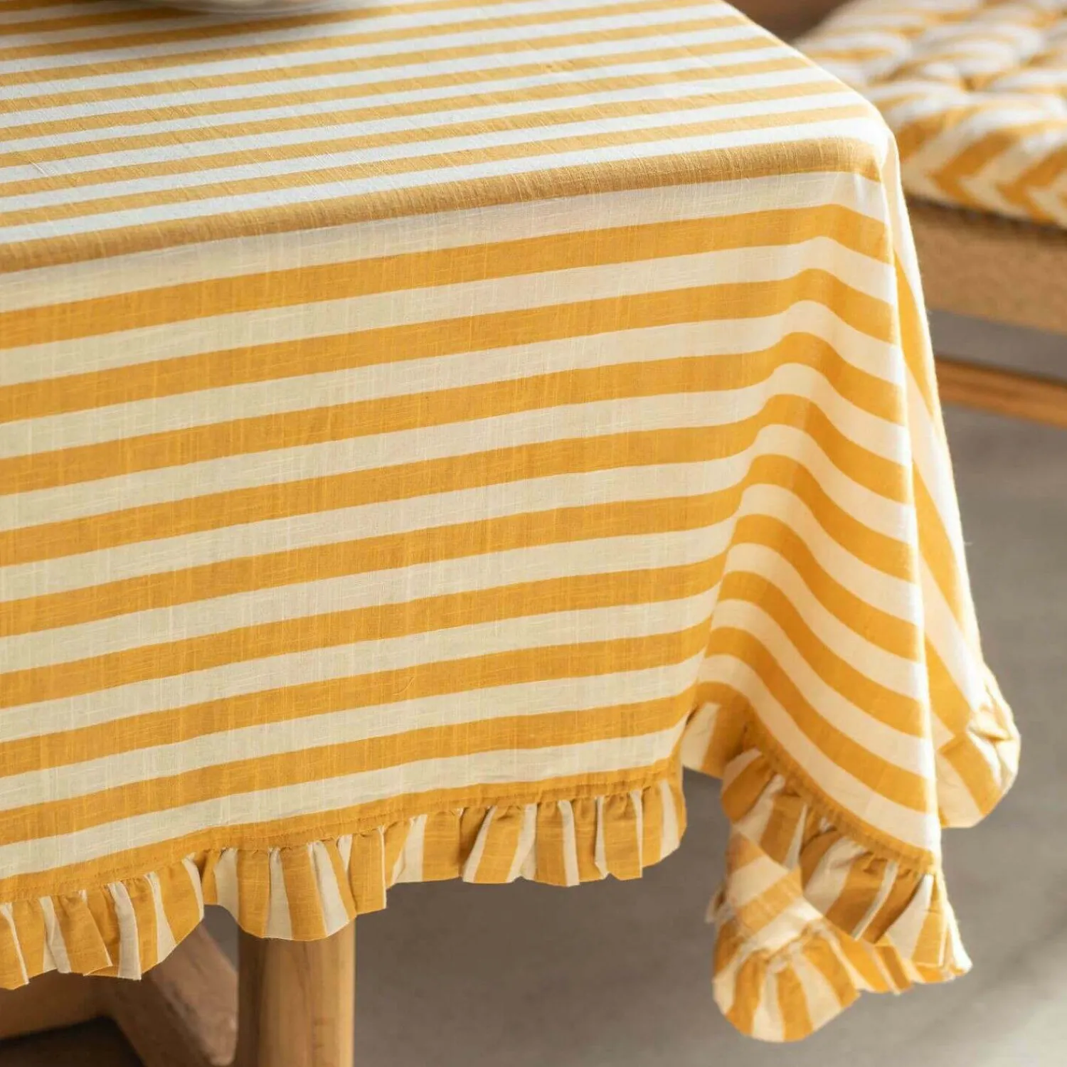 Graham & Green Yellow Candy Stripe Frill Tablecloths