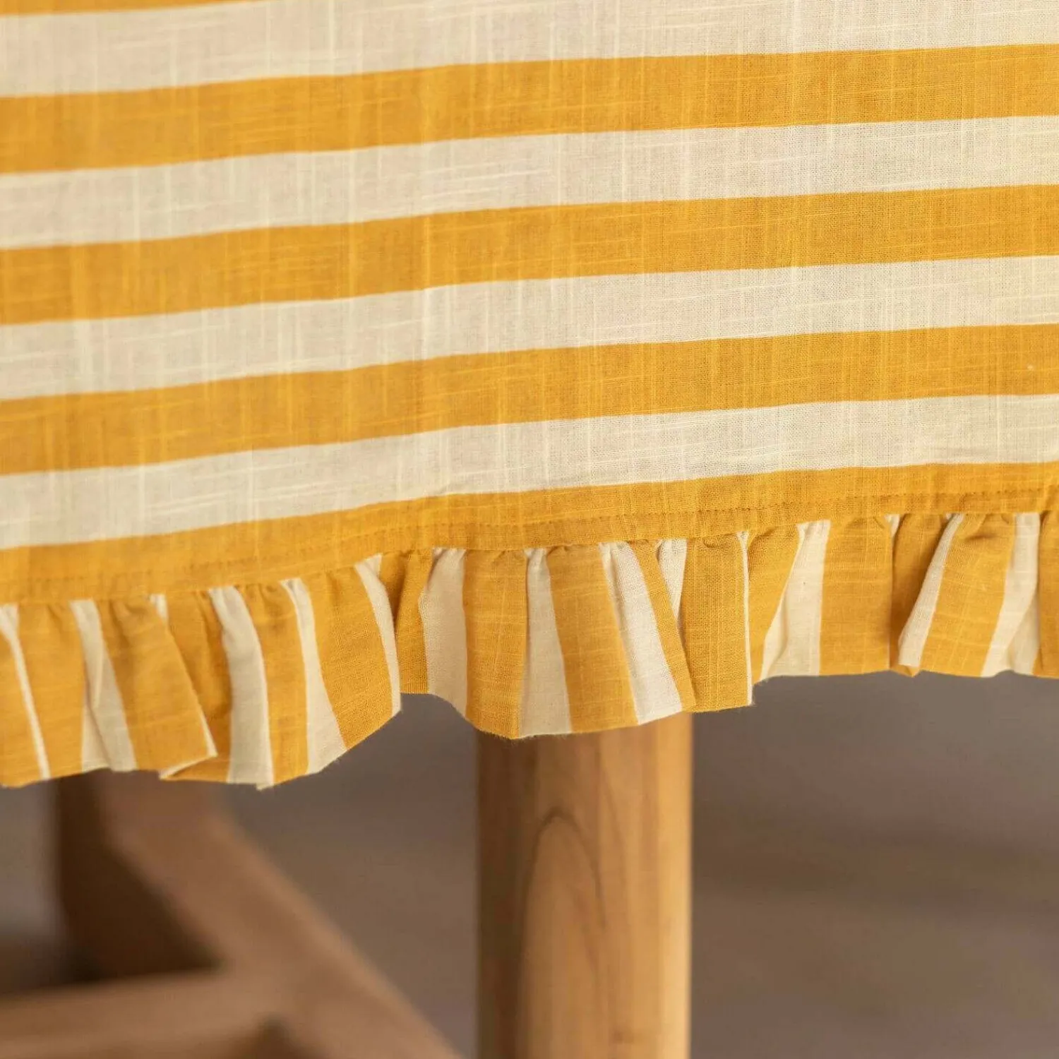 Graham & Green Yellow Candy Stripe Frill Tablecloths