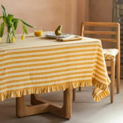 Graham & Green Yellow Candy Stripe Frill Tablecloths