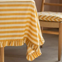 Graham & Green Yellow Candy Stripe Frill Tablecloths
