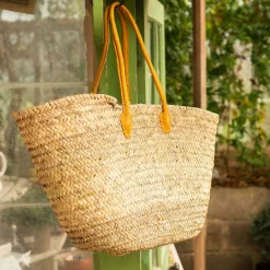 Graham & Green Yellow Leather and Natural Woven Palm Shopper Bag