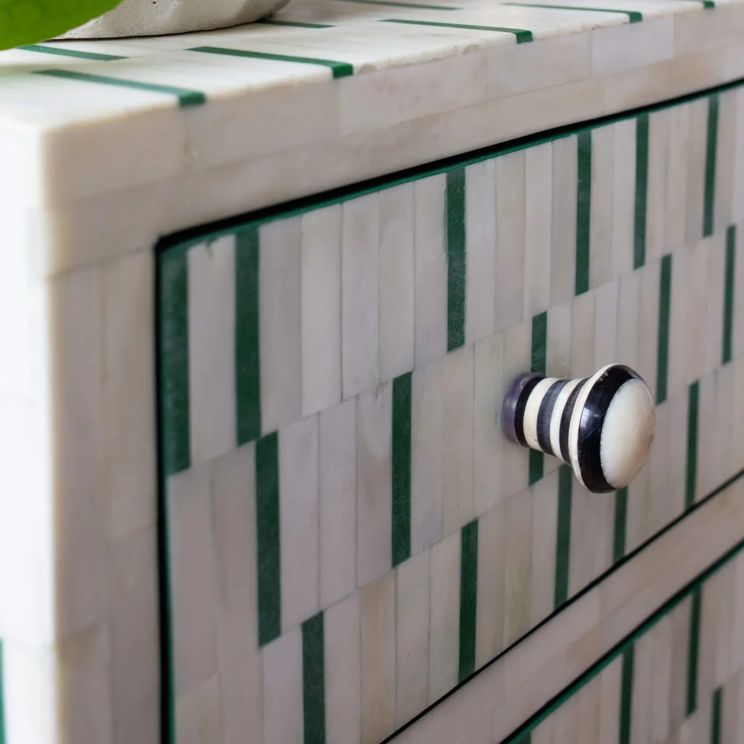 Graham & Green Zarina Green Stripe Bone Inlay Bedside Table